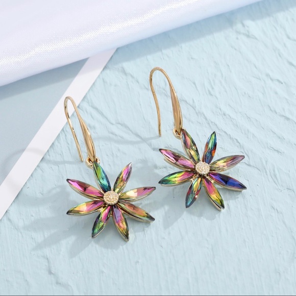Any 2/$20! Gold Multi-Colored Flower Drop Earrings - Picture 3 of 6